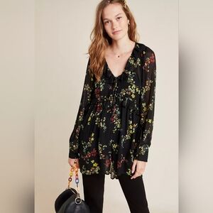 Anthropologie Jamison Ruffled Tunic – Black Floral – Size S – NWT (Repair Needed
